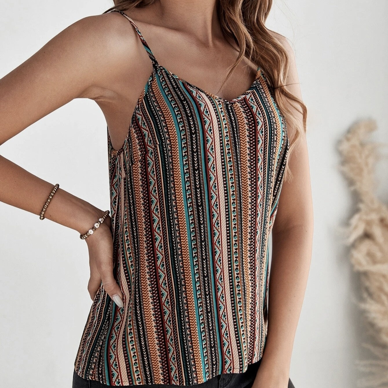 Top camisola retro con estampado geográfico para mujer