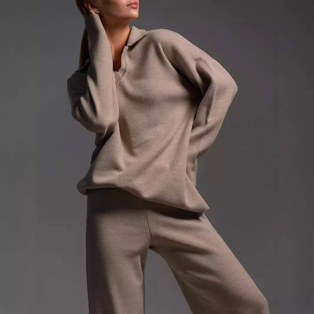 Conjunto de dos piezas de otoño invierno para mujer - Sudadera de cuello holgado, estilo casual