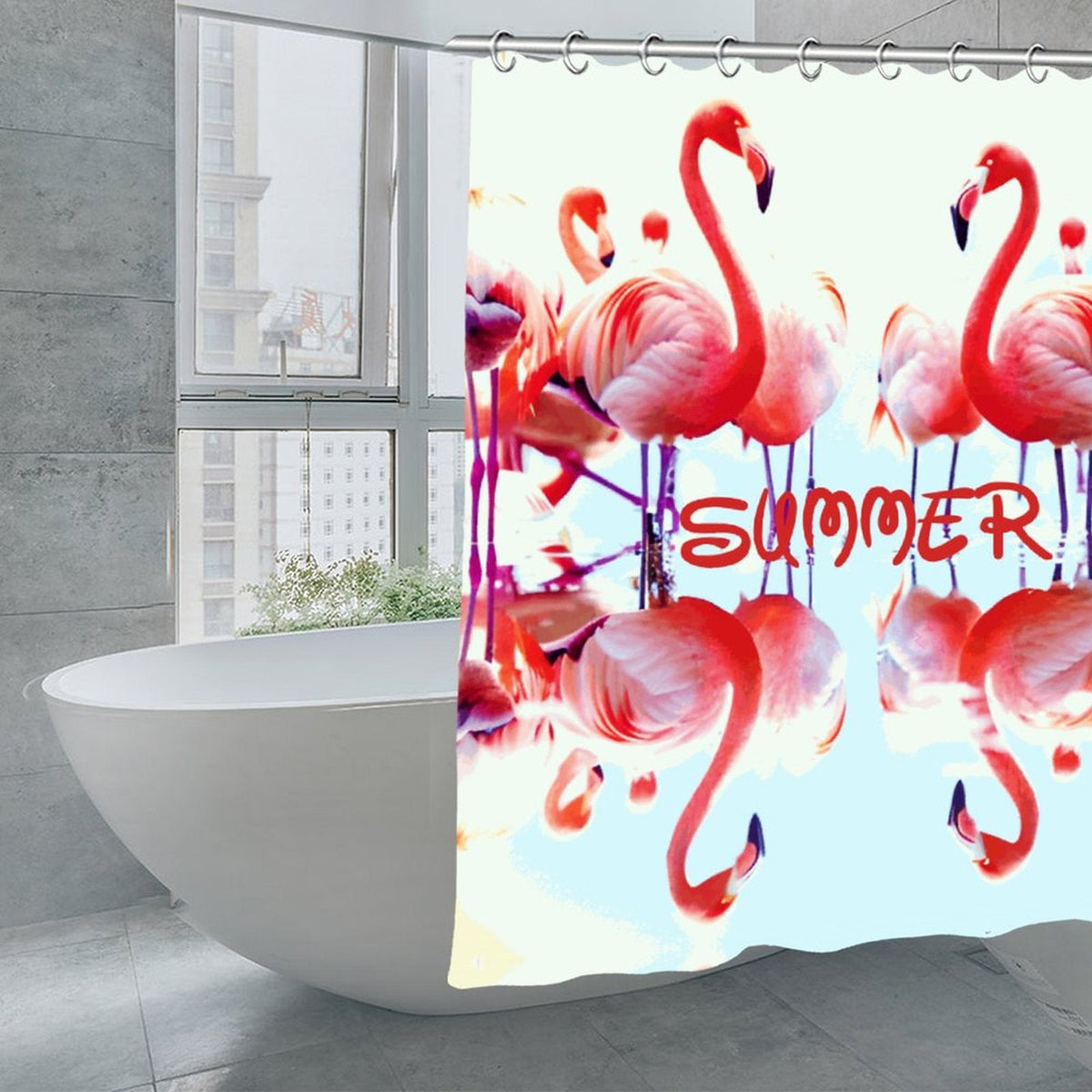Pink Flamingos Summer Design Waterproof Shower Curtain