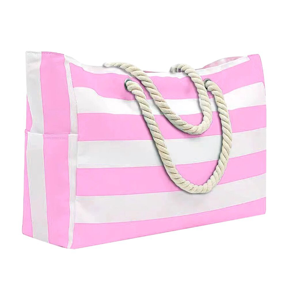 Embroidered Striped Beach Bag With Large Capacity