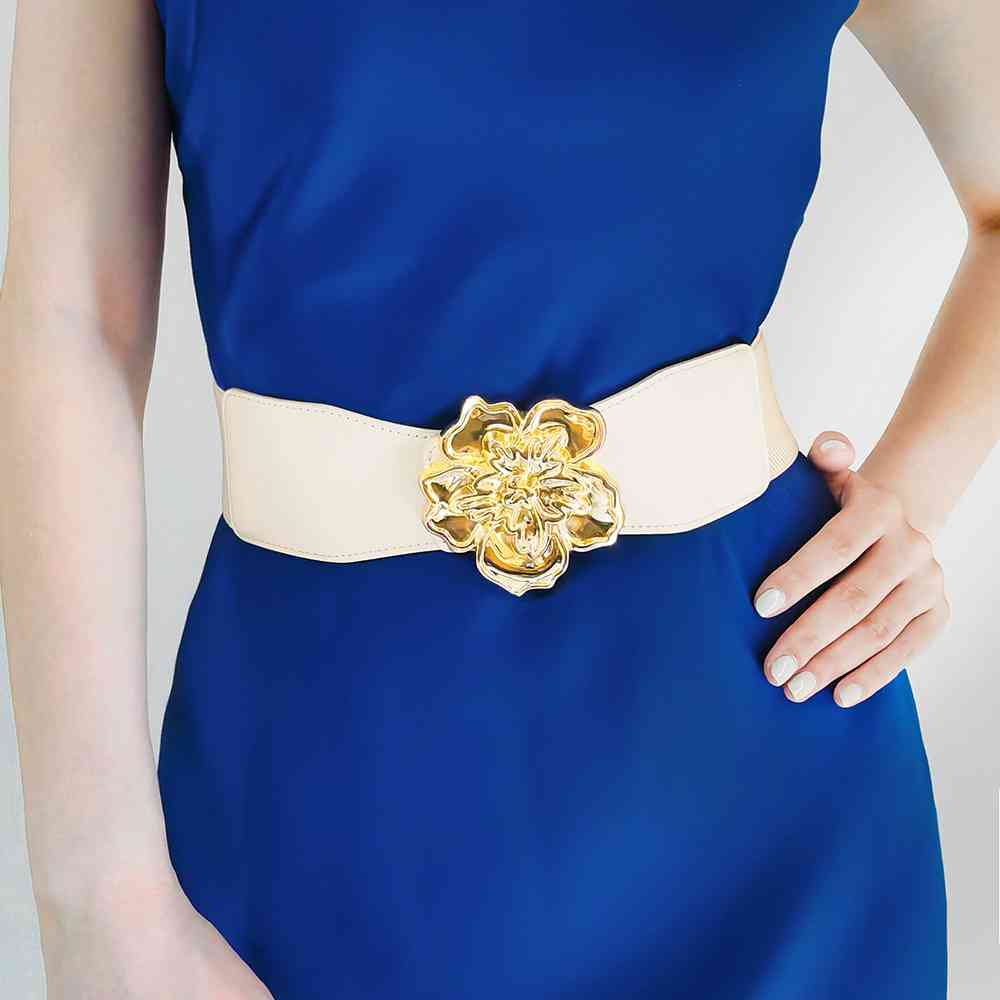 Flower Elegance Alloy Buckle Elastic Belt – Stylish Floral Design See size chart under “more details”