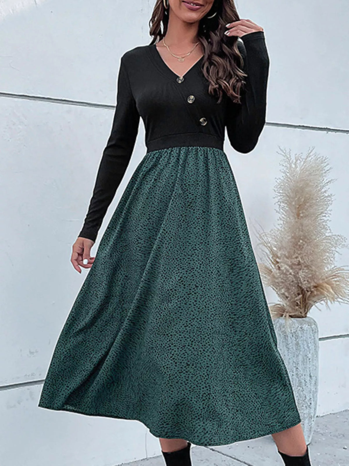 Animal Print Long Sleeve Midi Dress