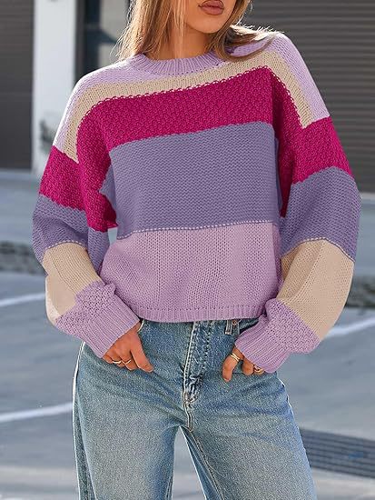 European And American Cross-Border Sweaters, Amazon Color-Blocked Striped New Style Pullover Lazy Style Sweater, Autumn And Winter Fashion Casual Top