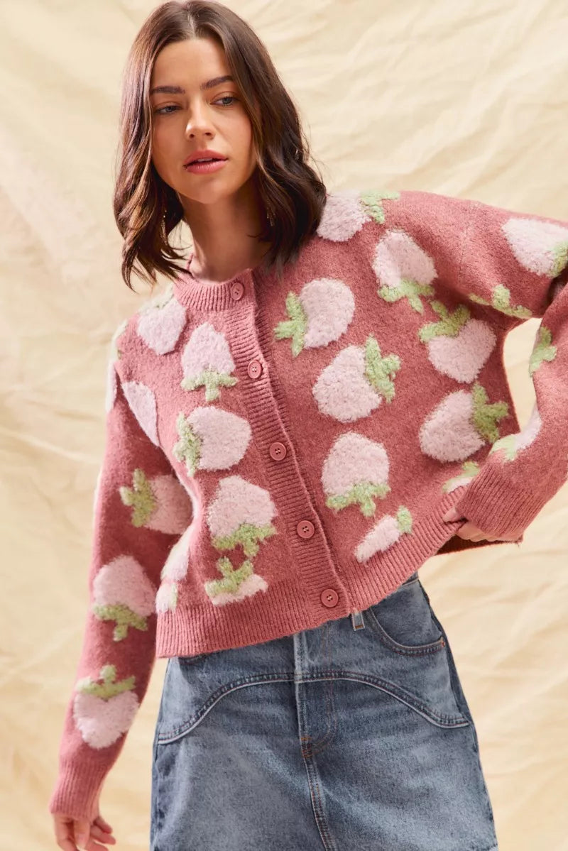 Cárdigan con botones y estampado de fresas de SO ME