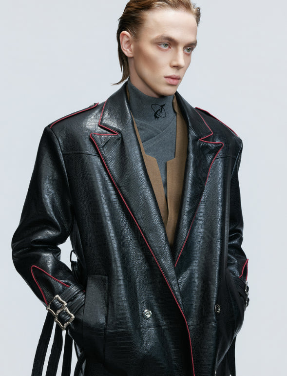 Wide Shoulder Fur Metal Belt Waist Long-cut Coat