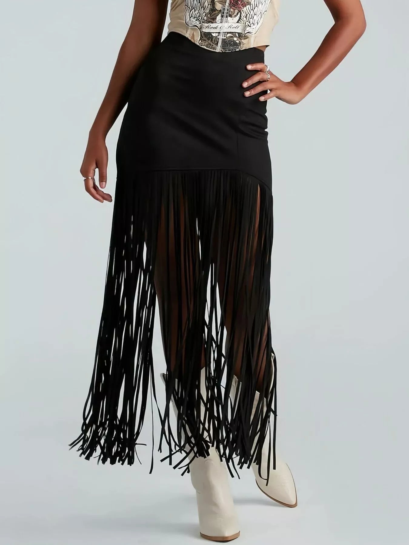 Suede Fringe Skirt See size chart under “more details”