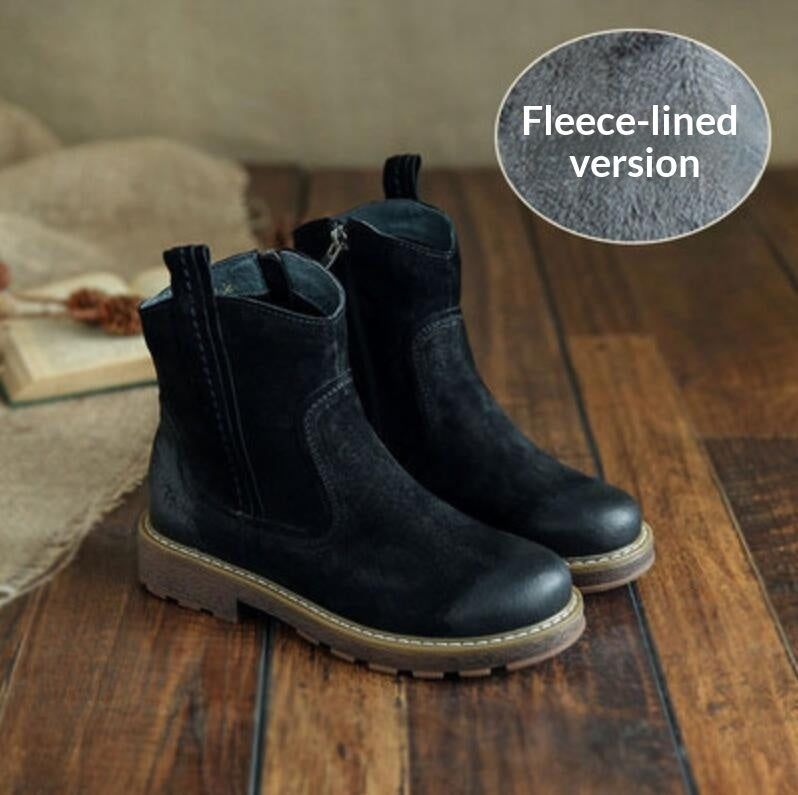 Women's Suede Flat Fleece-Lined Ankle Boots Travel Boots With Wide Opening Design