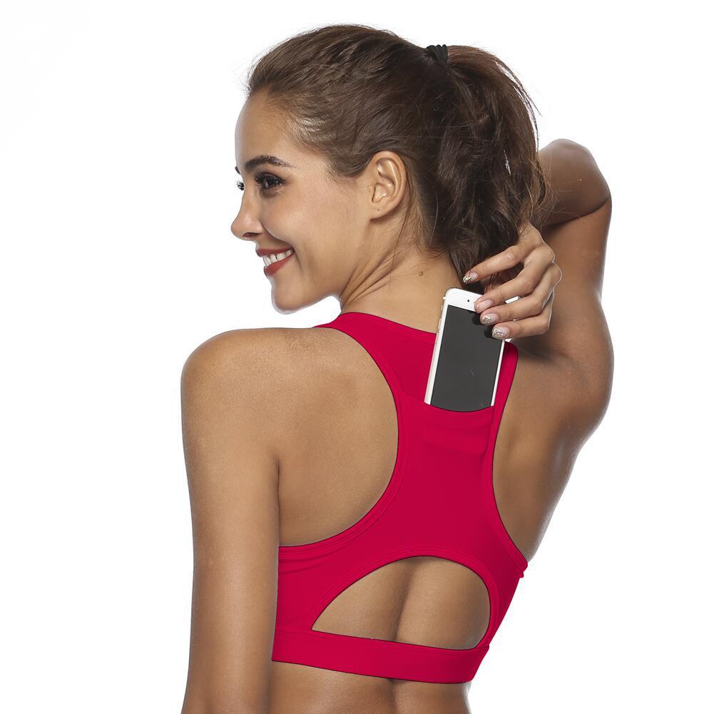 Sujetador deportivo transpirable para mujer con bolsillo trasero