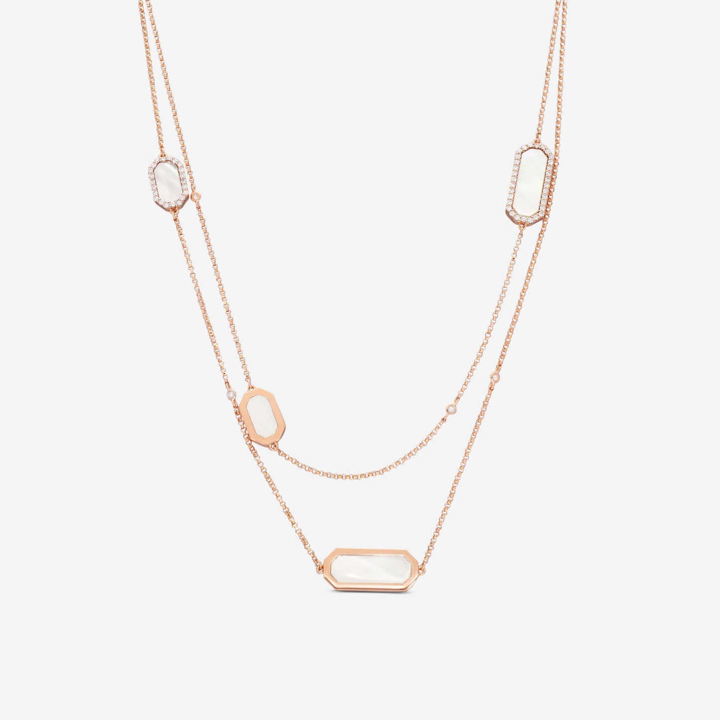 Roberto Coin Tiny Treasures Art Deco 18K Rose Gold Diamond & Mother of Pearl Station Necklace 8882022AX31J
