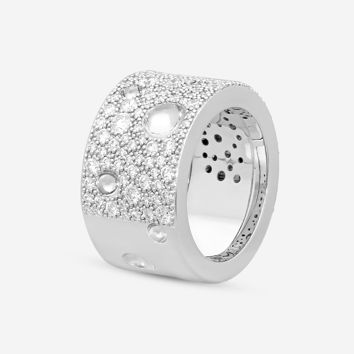 Roberto Coin Pois Moi Luna 18K White Gold Diamond Wide Band Ring Sz. 6.5 8882510AW65X