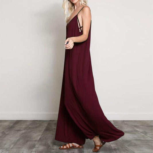 Monos largos sexys con cuello en V para mujer, casuales, holgados, overoles de pierna ancha, monos enterizos, tallas grandes hasta 5XL