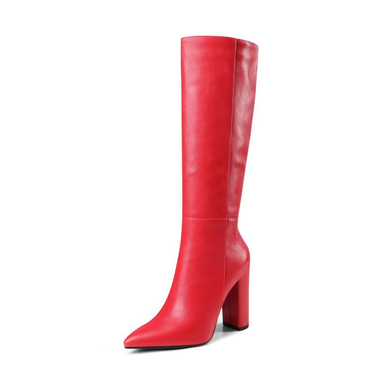 Women's Pointed-Toe Chunky High-Heel Knee-High Boots