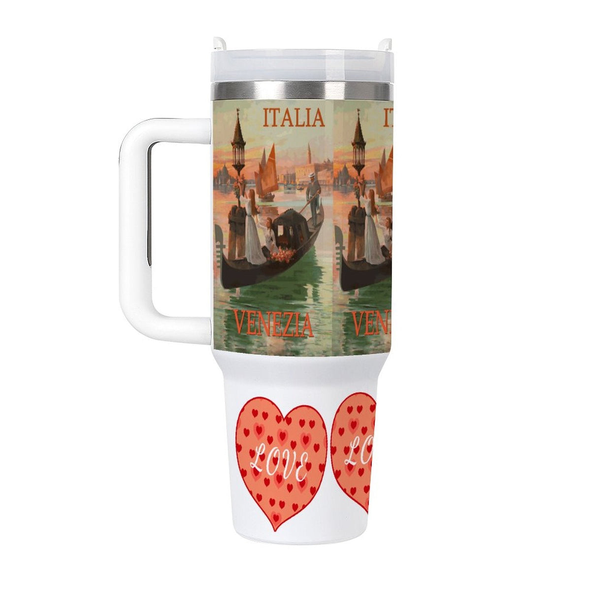Venezia Italia Gondola Love 40oz Stainless Steel Tumbler with Handle and Lid
