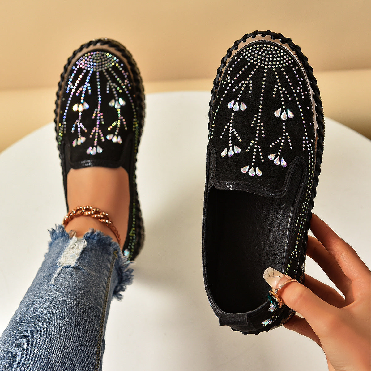 Rhinestone Platform Slip-On Sneakers