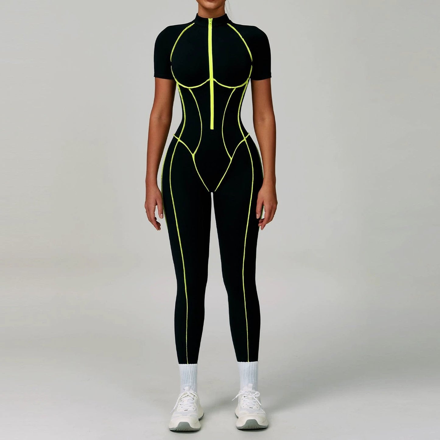 Contrast Color Yoga Workout Clothes Hollow-out Beauty Back Tight Jumpsuit