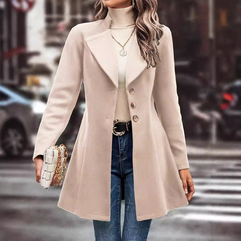 Abrigo de invierno para mujer — Cuello con solapas, cruzado, gabán largo