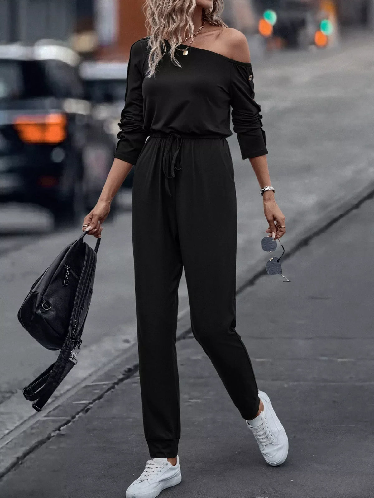 One Shoulder Long Sleeve Jumpsuit