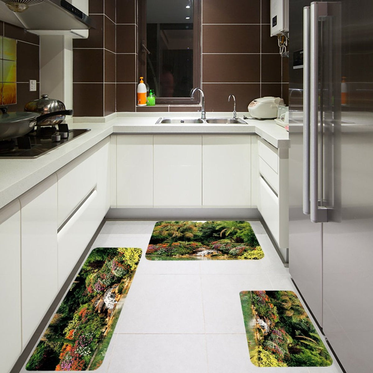 Serene Tropical Garden and Waterfall Kitchen 3-Piece Set (One-sided Printing)
