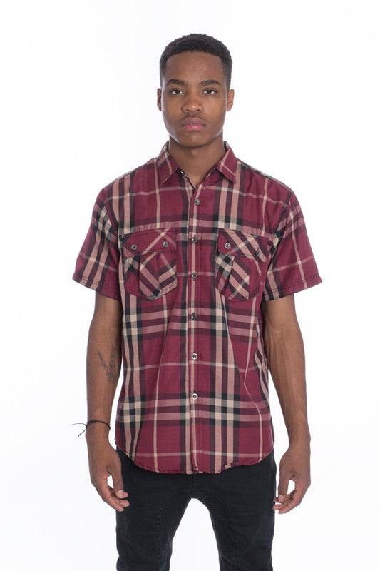 Camisas de cuadros de manga corta informales Weiv para hombre