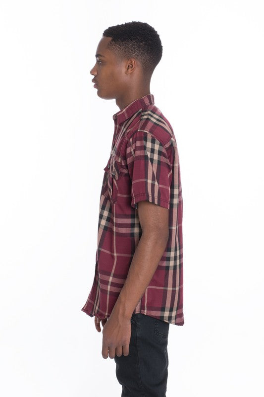 Camisas de cuadros de manga corta informales Weiv para hombre