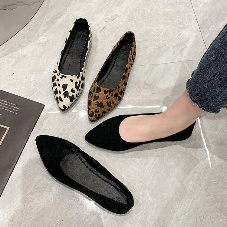 Fashion Flat Pointed Toe Shoes Leopard Print Women Flat Pumps