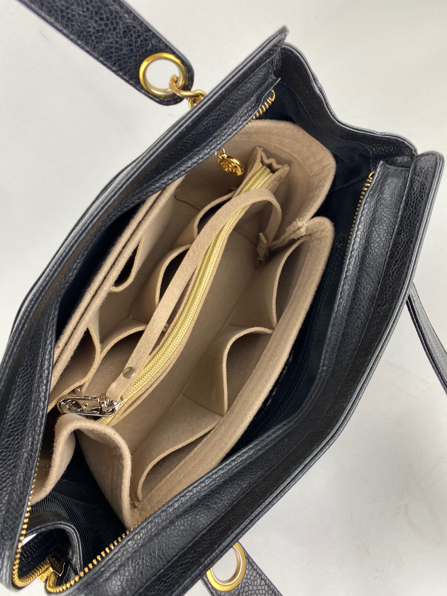 Chanel  Vintage Black Caviar Leather CC Zip Tote Shoulder