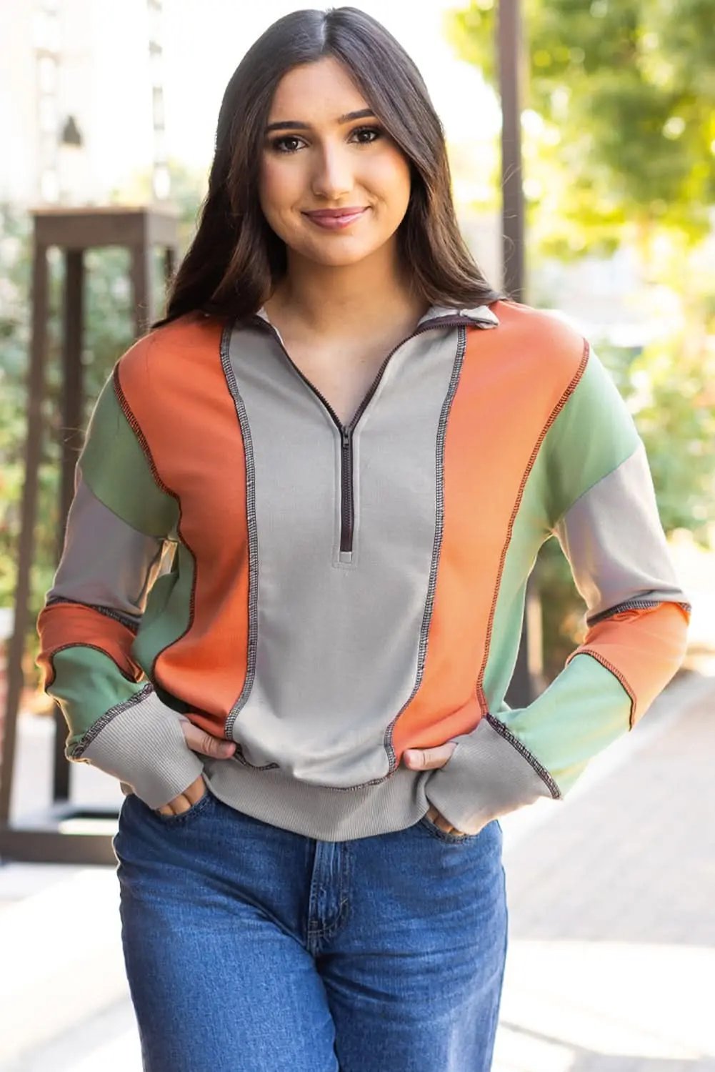 Love Salve Colorblock Half Zip Sweatshirt — Cozy Fit Women's
