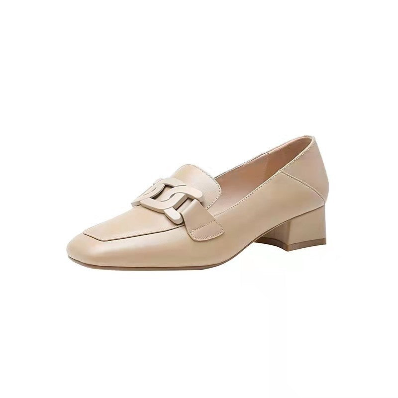 Slip-On British Metal Buckle Square-Toe Slippers
