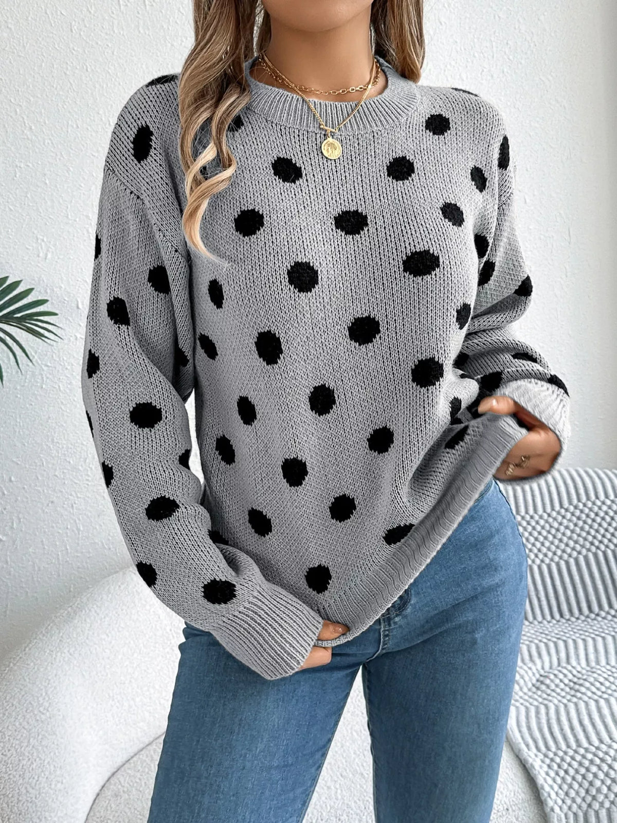 Polka Dot Round Neck Sweater