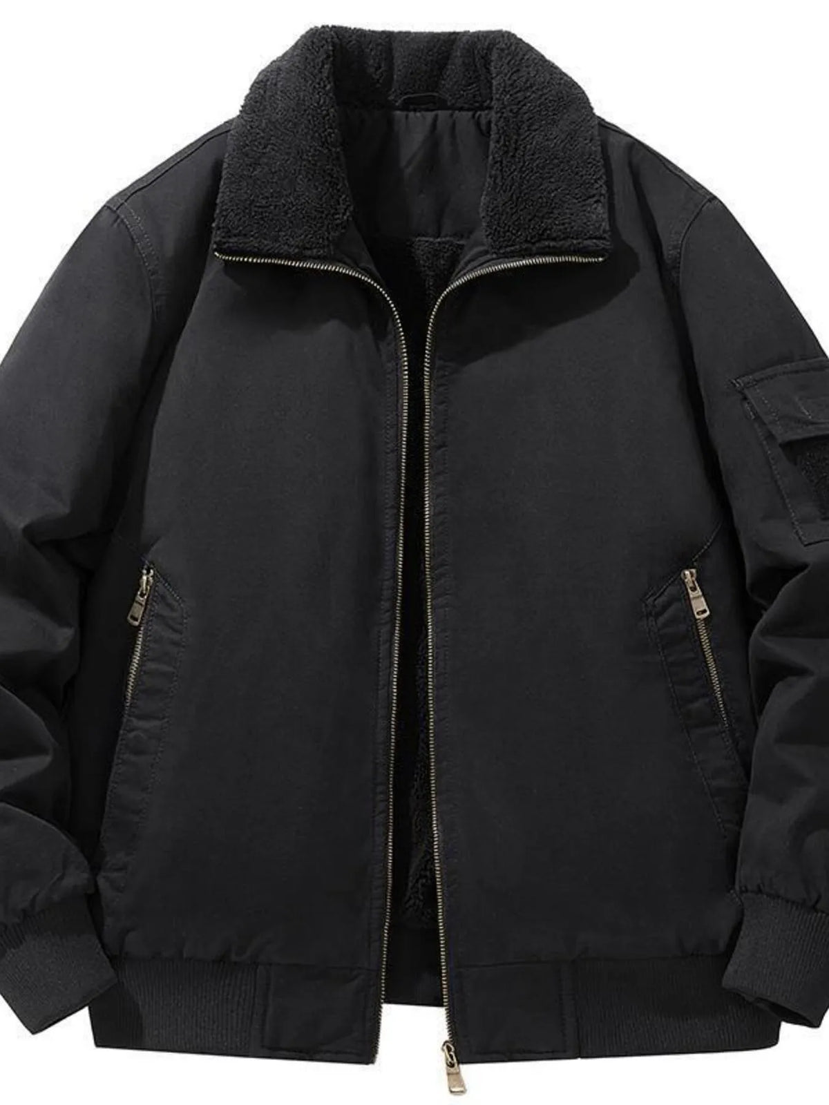 Men's Plus Size Zip Up Long Sleeve Sherpa Jacket