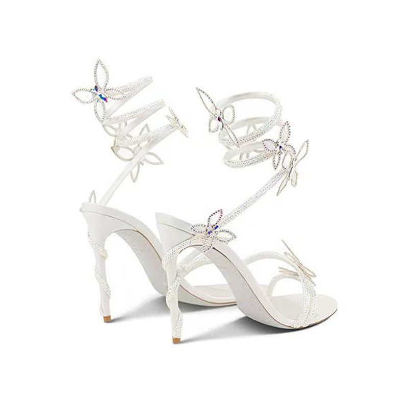 Snake Butterfly Rhinestone Stiletto Sandals