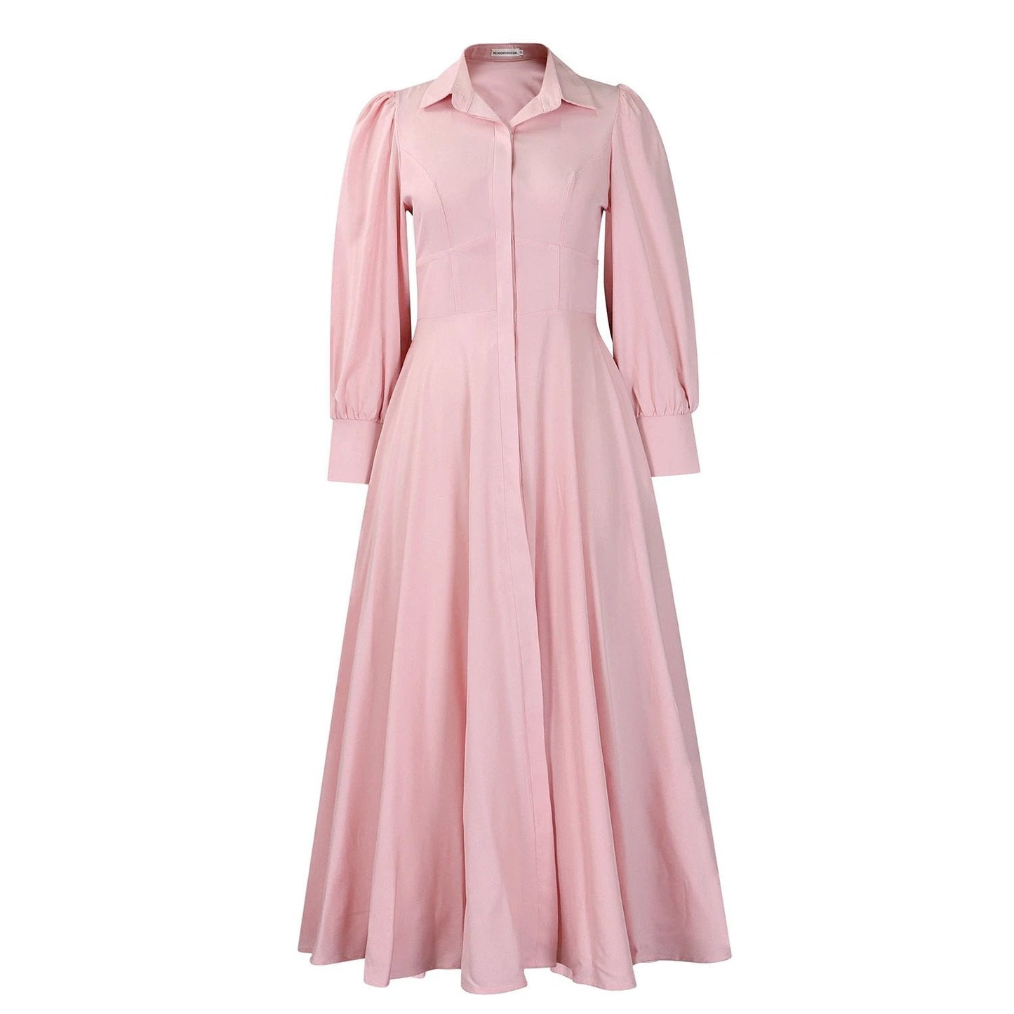 Women's Elegant Long Sleeve Big Hem Shirt Solid Color Dress