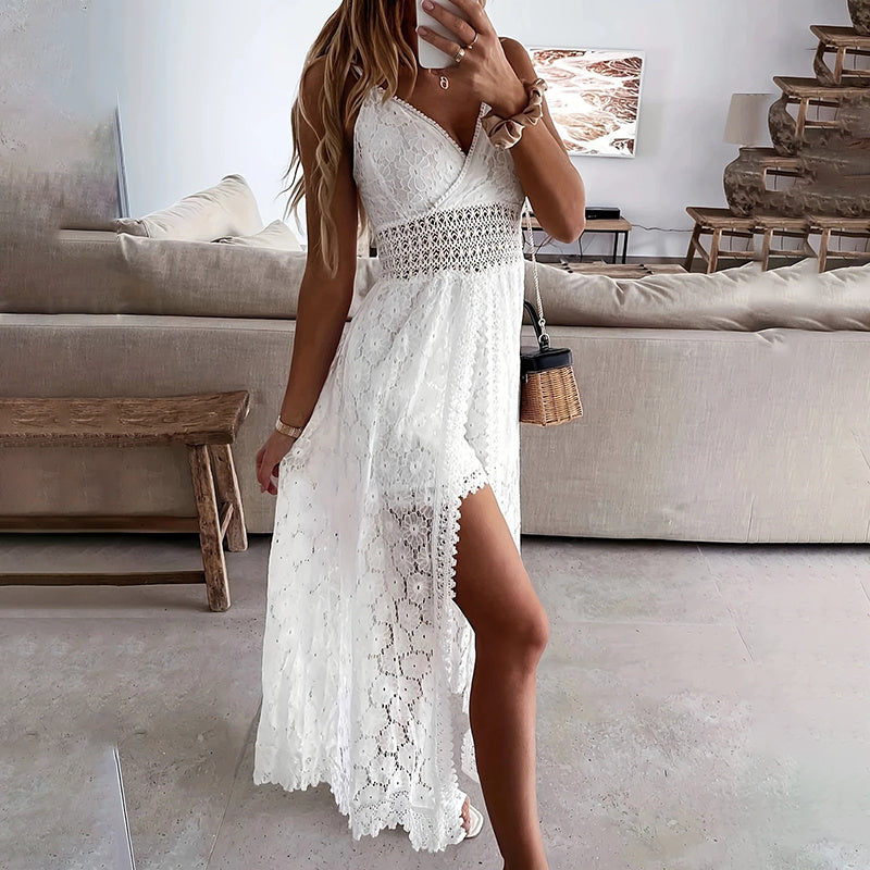 Mono de encaje elegante de verano para mujer - Romper sin mangas con cuello en V