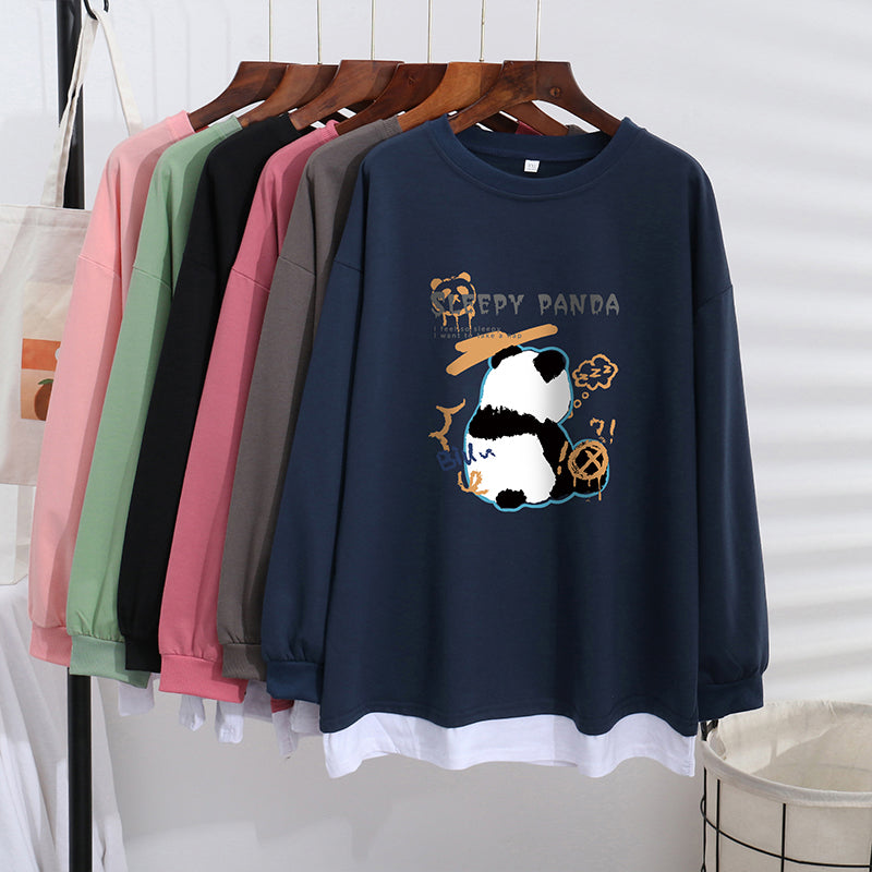 Women's Trendy Sweater Thin Loose Plus Size Fake Two Piece Top See size chart under “more details”