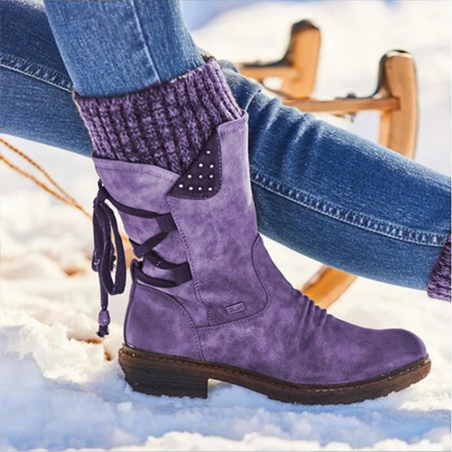 Women's Mid-Calf Knit Cuff Snow Boots