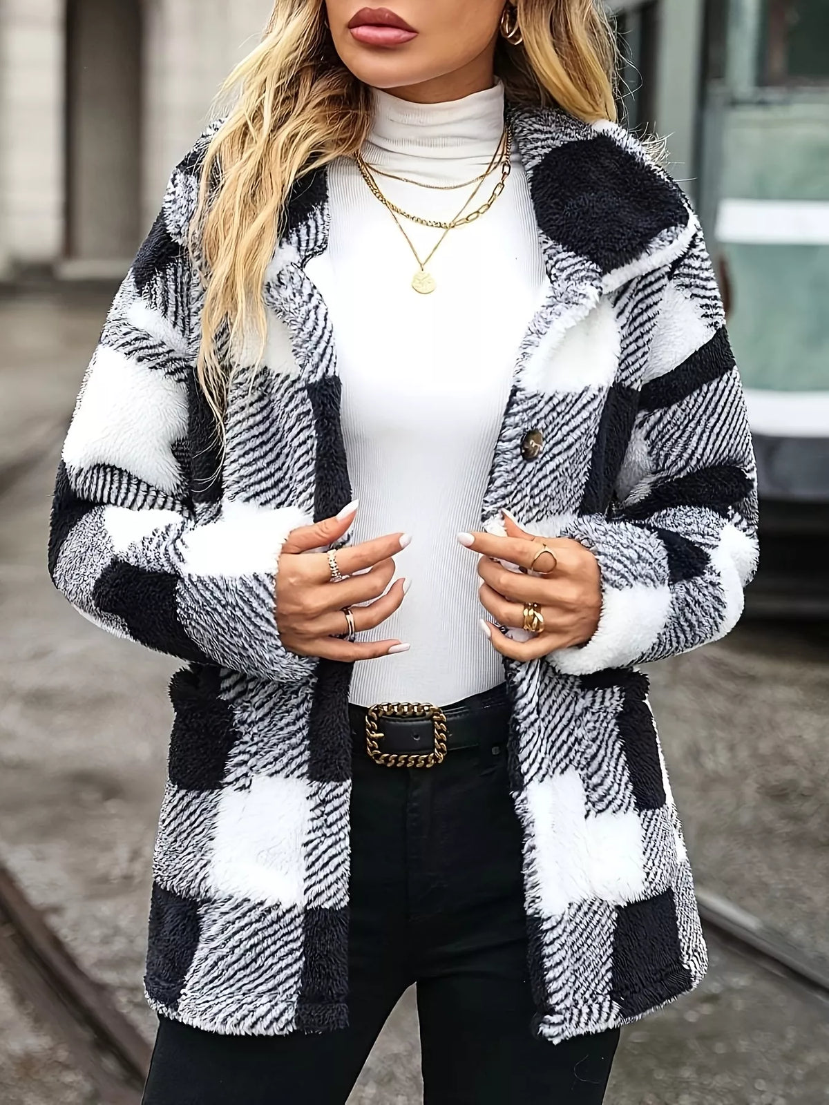 Plaid Sherpa Button-Down Outerwear