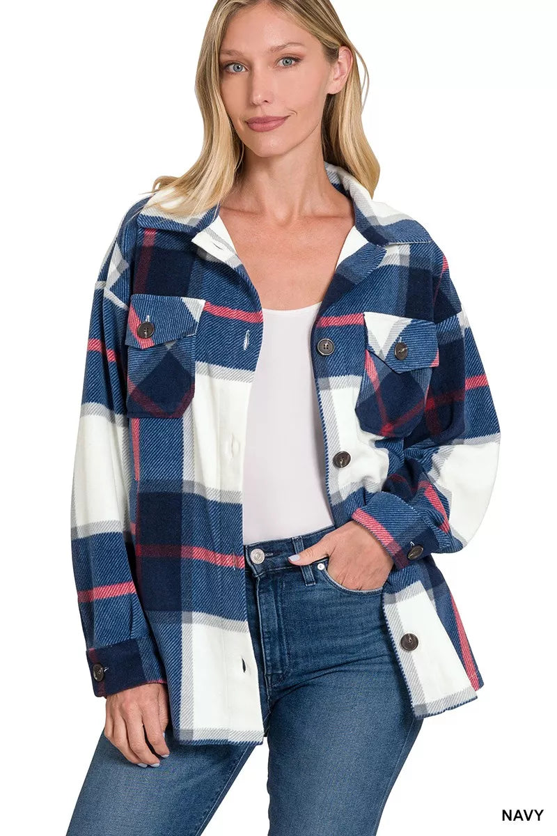 Oversized Plaid Fleece Shacket