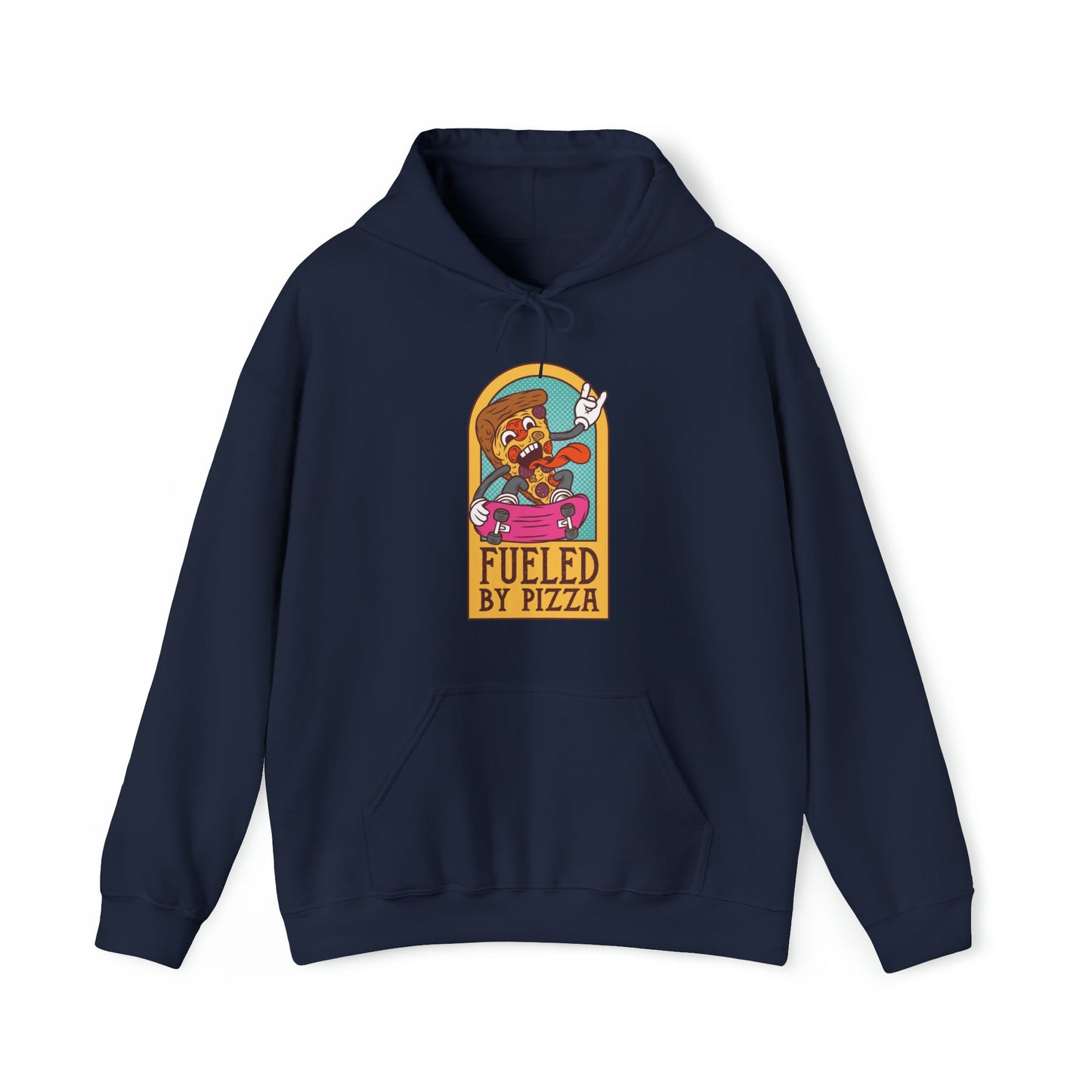 "Sudadera con capucha DirkyThreadz alimentada por pizza - Diseño gráfico divertido para amantes de la pizza"