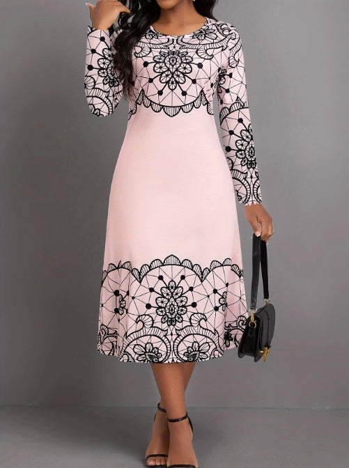 Vestido de moda estampado con cuello redondo para mujer