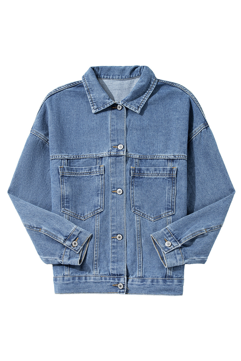 Chaqueta vaquera oversize con bolsillo, lavada a la piedra, a rayas azules