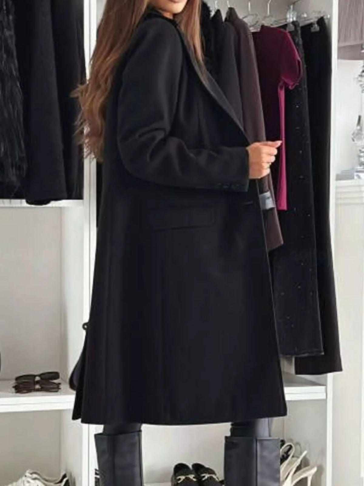 Lapel Collar Long Sleeve Coat