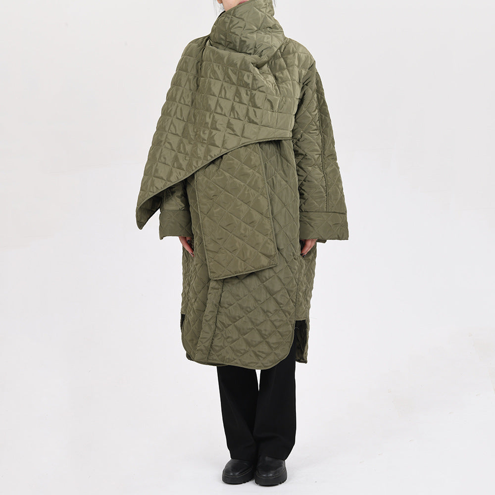 Trendy Loose Long Cotton Jacket with Scarf Collar