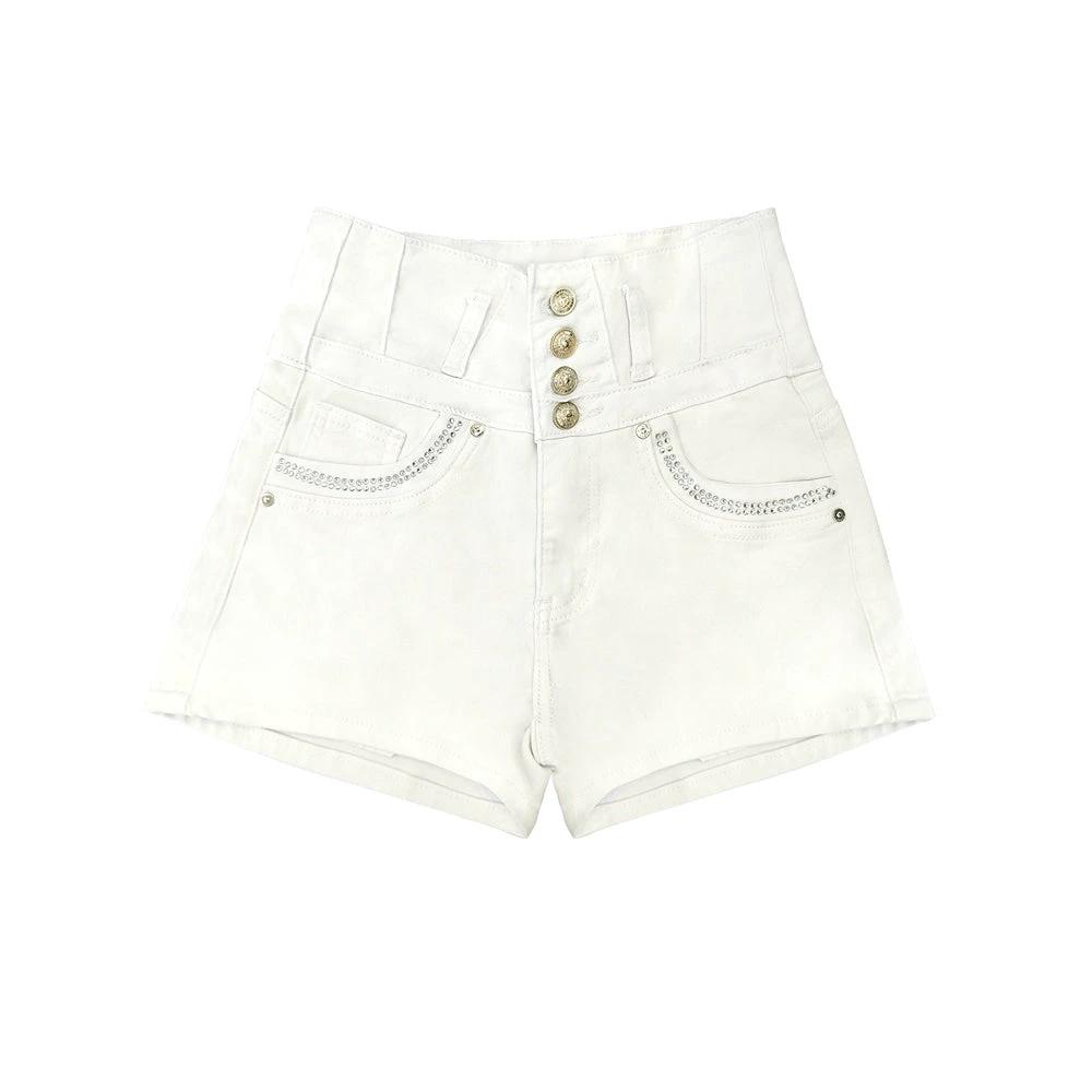 White High Waist Button Shorts Slim Fit Stretch Denim Bling Pocket Hot Girl Summer Look Club Chic Curve Flattering Pants For Women Forbidden Platform - Temu