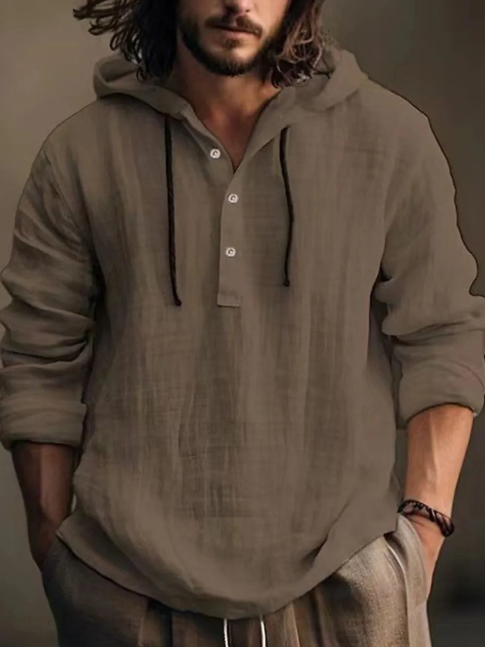 Sudadera con Capucha de Manga Larga, Media Cremallera, Talla Completa para Hombre