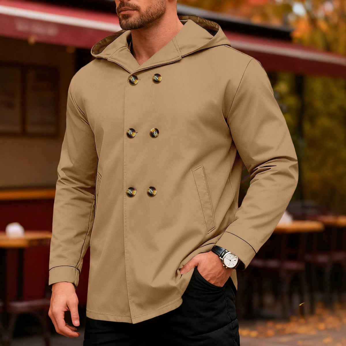 Men's Hooded Trench Coat For Cross-border Foreign Trade, Warm Sweatshirt For Spring & Autumn On Amazon, European Size Casual Loose Zip-up Jacket For Men
