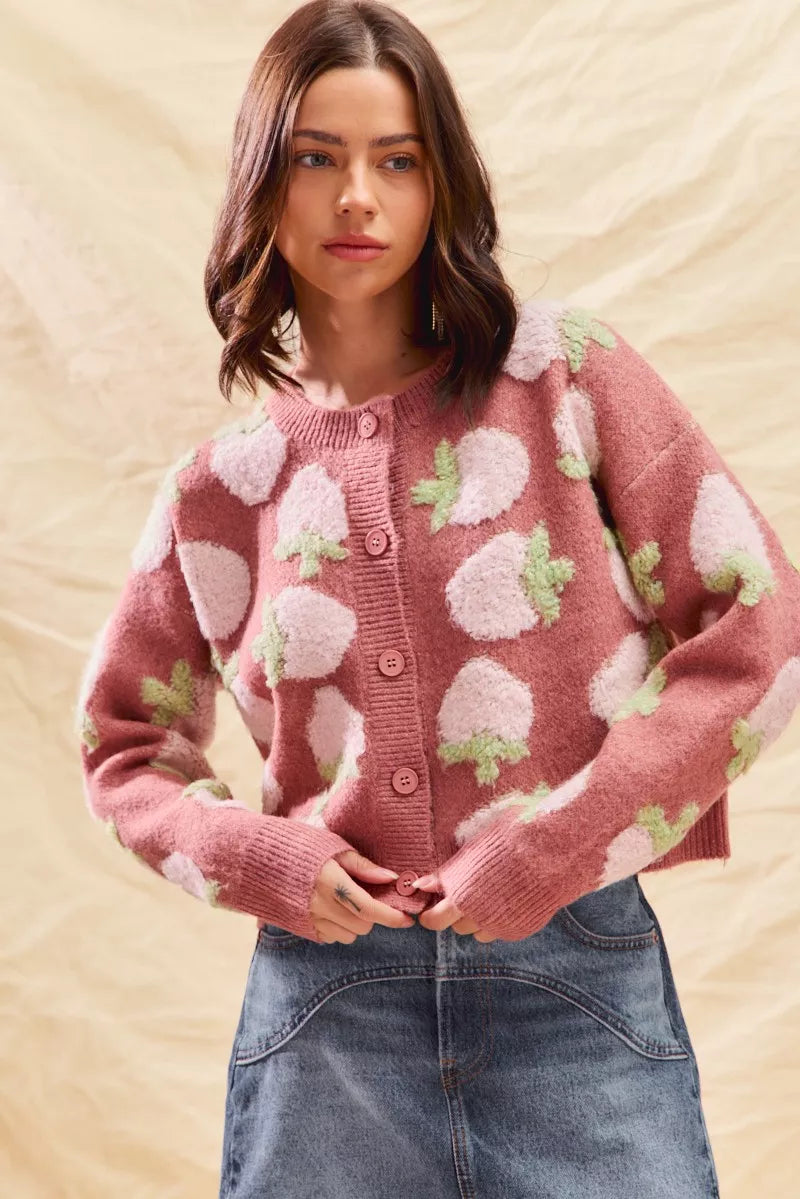 Cárdigan con botones y estampado de fresas de SO ME