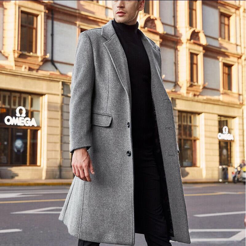 Men's Classic Long Trench Woolen Coat Business Attire