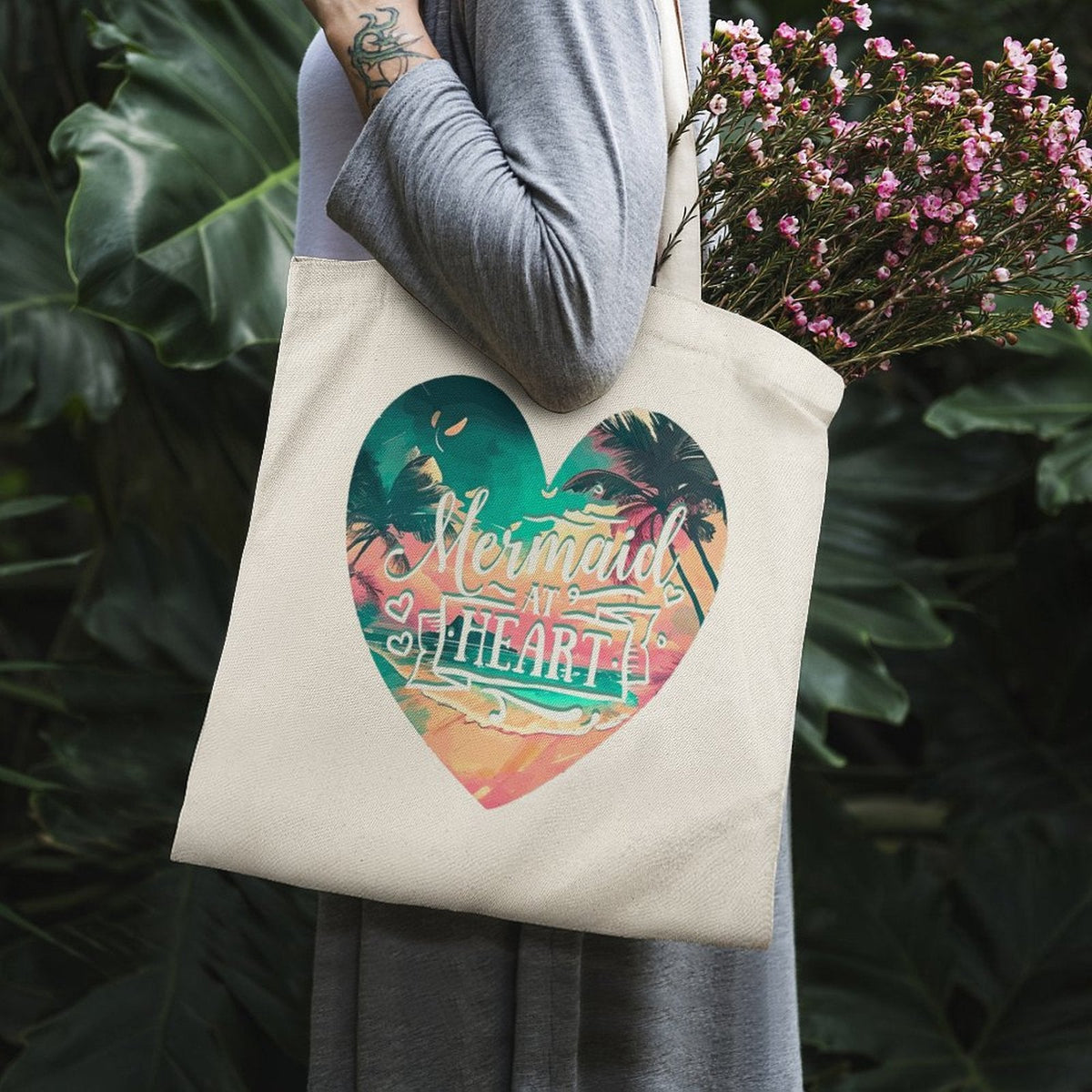 Mermaid at Heart Canvas Tote Bag - 13.4" x 15.8"