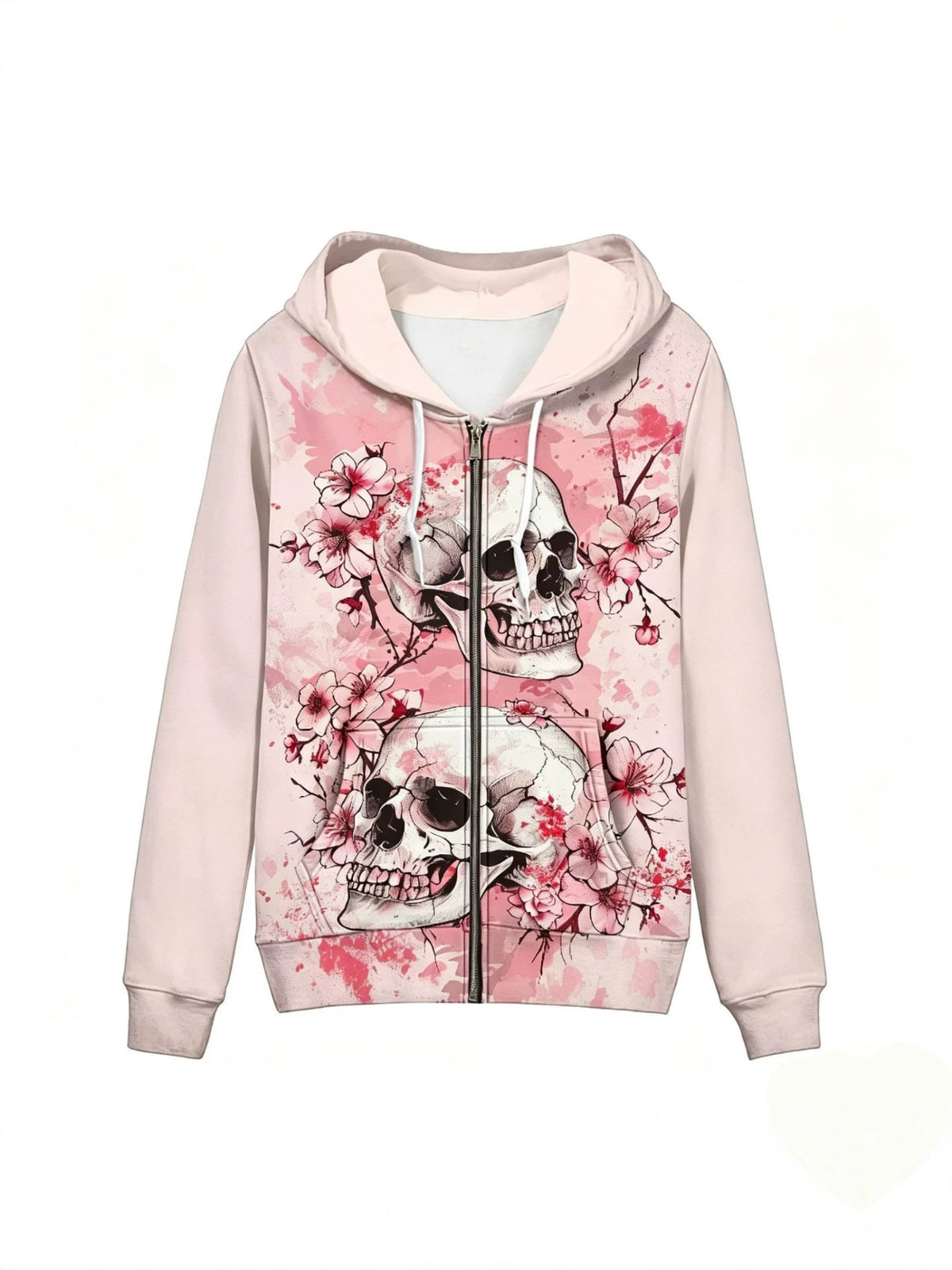 Western-style Halloween Printed Zip-up Hooded Sweatshirt For Women, Featuring A Dark, Sweet And Cool Style, Loose And Casual Long-sleeved Hoodie