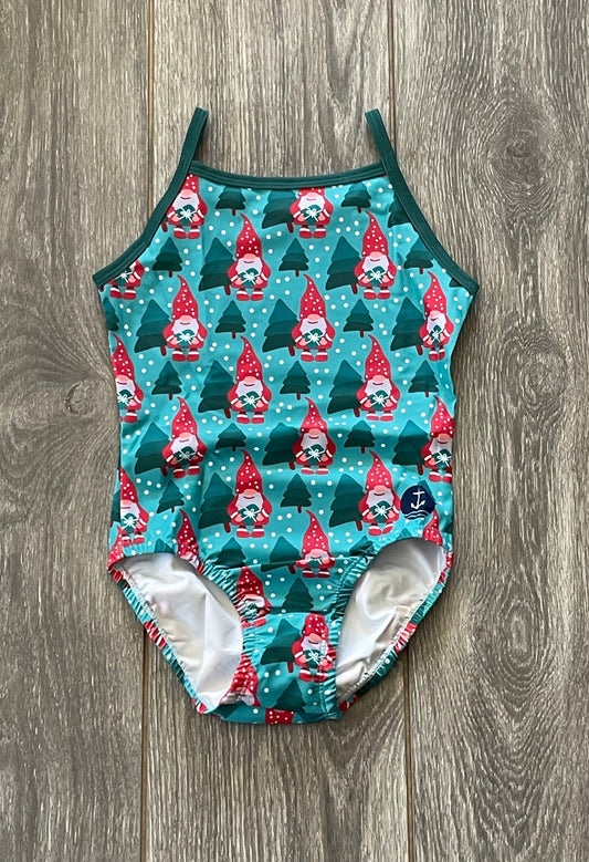 Maillot de granja de árboles de Navidad con gnomos